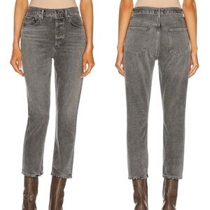 AGOLDE Riley High Rise Straight Crop Jeans Black 100% Cotton Sz 25 Boho Stretch